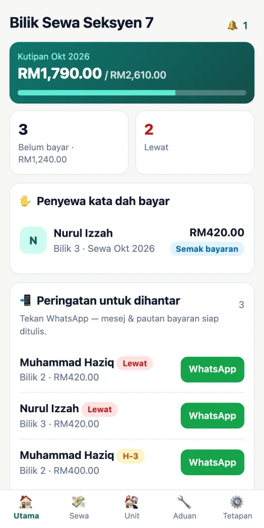 Paparan papan utama KutipSewa